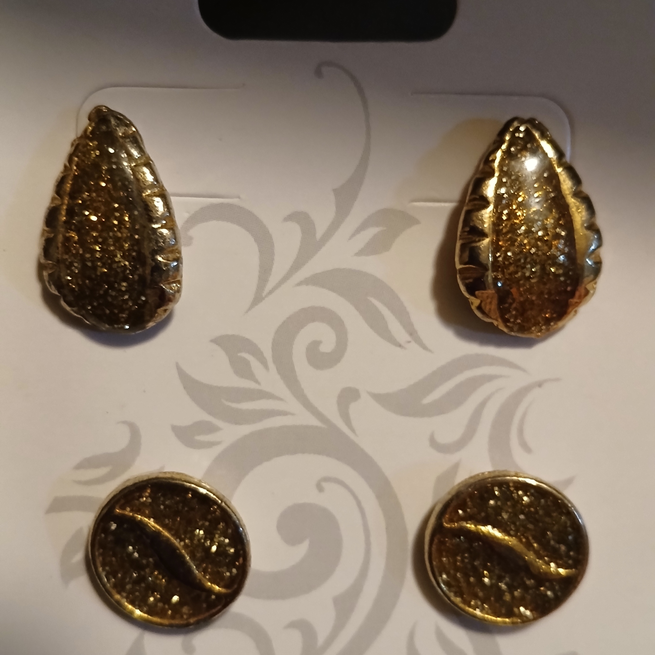 Sparkling Gold Leaf And Round Earrings